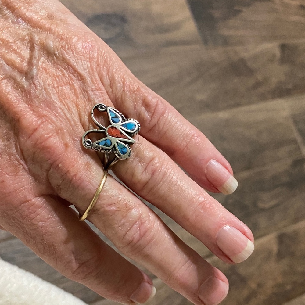 Elegant Silver Butterfly Ring with Blue Accents sterling silver